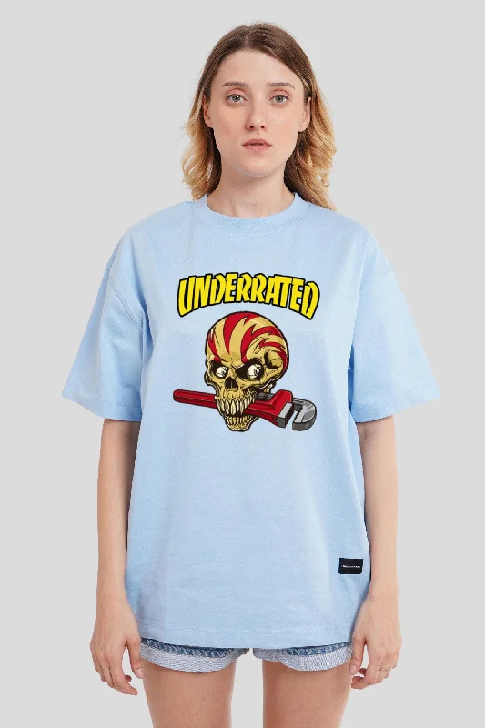 Underrated Skullanic Powder Blue Printed T-Shirt Cashmere Blend Cotton Blend Poly Blend Cashmere Blend Cotton Blend Poly Blend