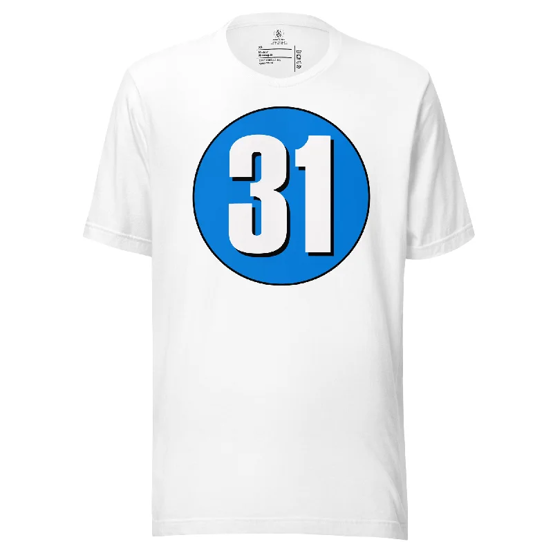 Unisex t-shirt: White on Blue 31 Anti-Shrink Durable Soft Anti-Shrink Durable Soft