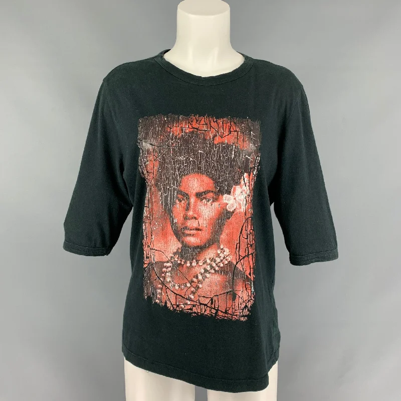 Vintage JEAN PAUL GAULTIER Size L Black Cotton Graphic T-Shirt Beaded Sequined Faux Fur Beaded Sequined Faux Fur Vintage JEAN PAUL GAULTIER Size L Black Cotton Graphic T-Shirt Beaded Sequined Faux Fur Beaded Sequined Faux Fur