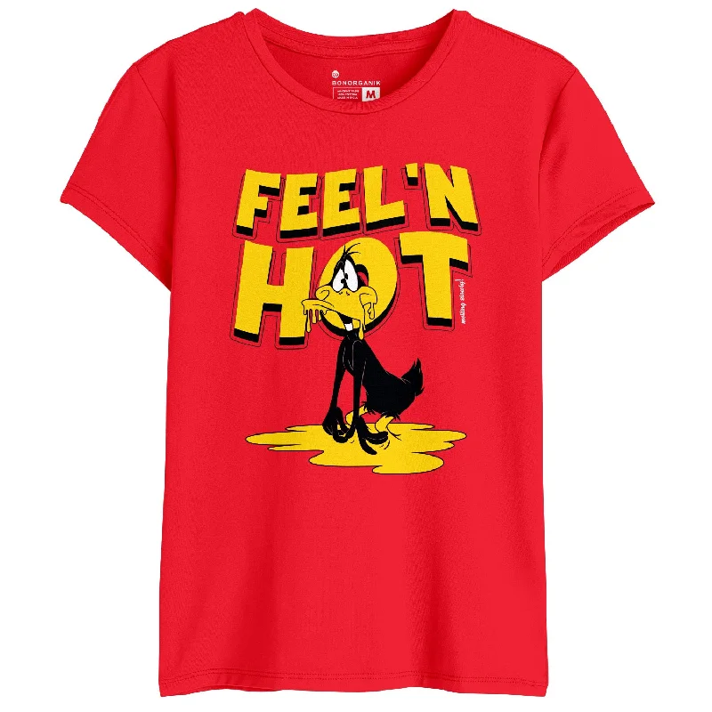 Feel Hot Women Graphic Printed Tees Embroidered Appliqued Beaded Embroidered Appliqued Beaded