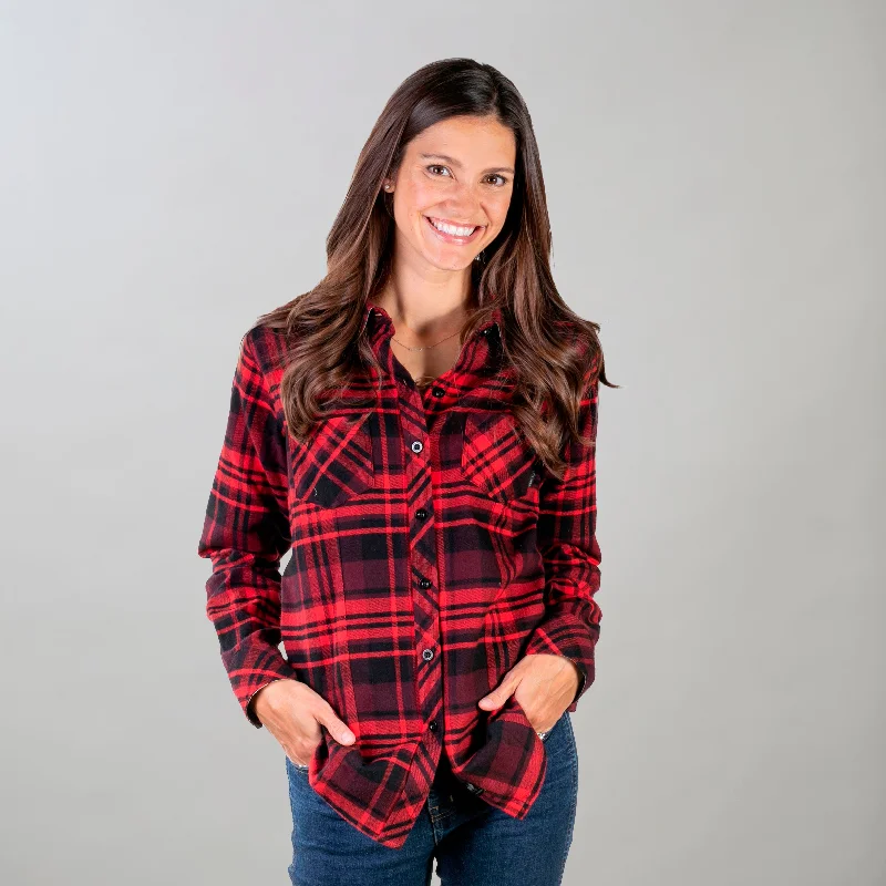 Women's Every Day Flannel Shirt- Western Red Welt Pockets Slit Pockets Flap Pockets Welt Pockets Slit Pockets Flap Pockets