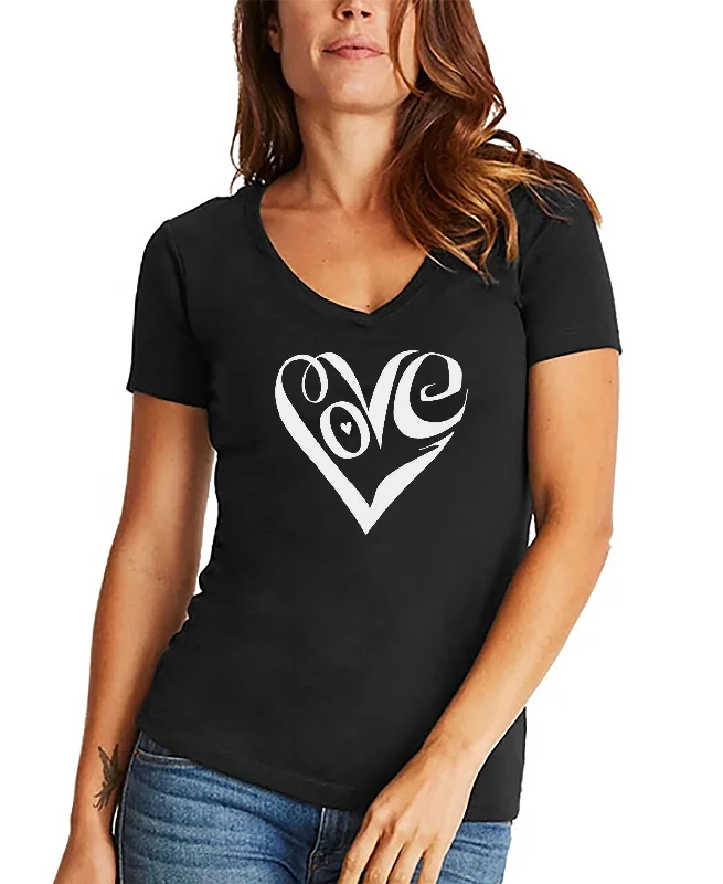 Women's V-neck Word Art Script Love Heart T-shirt Polka Dot Checkered Tartan Polka Dot Checkered Tartan