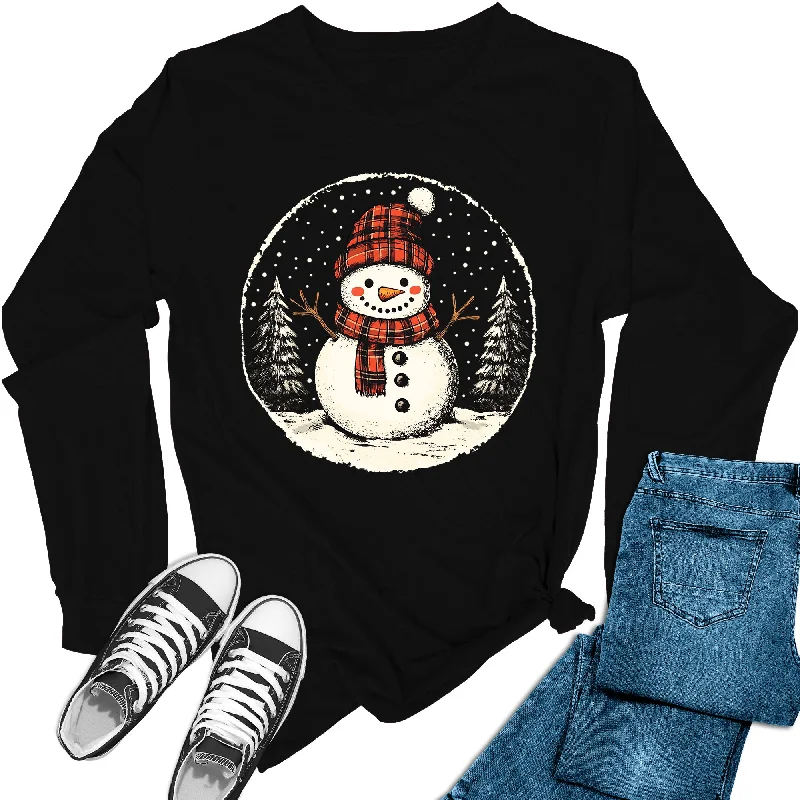 Women's Vintage Snowman Bufallo Plaid Christmas Holiday Long Sleeve Graphic Tees Modern Contemporary Chic Modern Contemporary Chic Women's Vintage Snowman Bufallo Plaid Christmas Holiday Long Sleeve Graphic Tees Modern Contemporary Chic Modern Contemporary Chic