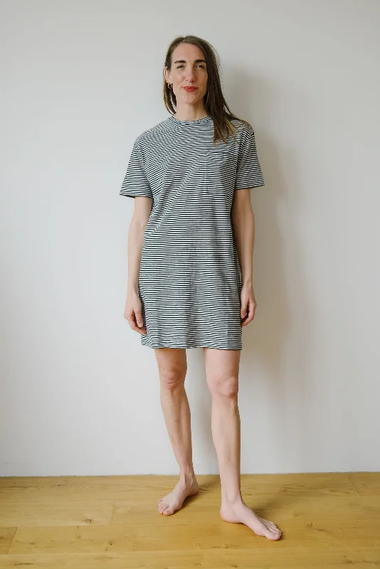 cotton dress - chaara lovely stripes - black/oatmilk
