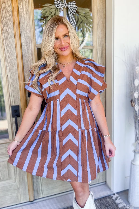 Emma Mixed Line V Neck Flutter Sleeve Dress *FINAL SALE*