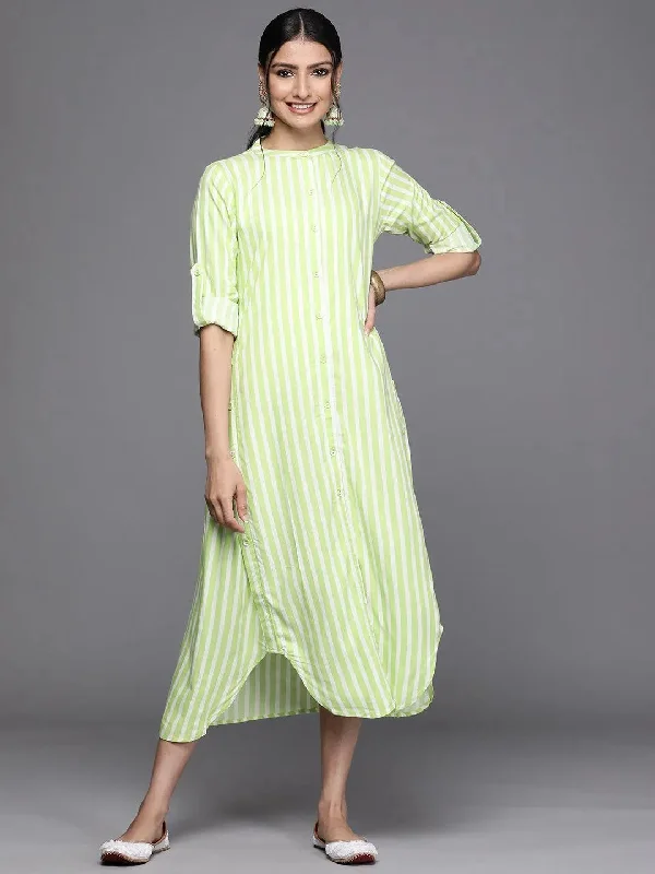Green Striped Rayon Dress