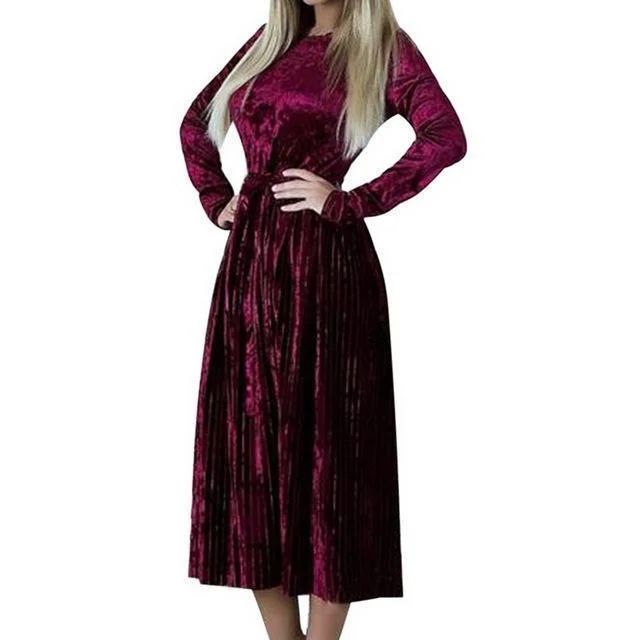Plus Size - Vintage Velvet Winter  Dress, with Waist slimming design, Knee Length Dresses  (US 8-16)