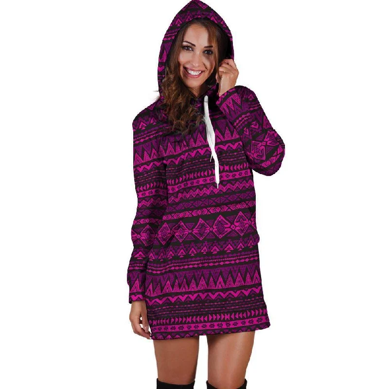 Neon Pink Ethic Aztec Print Hoodie Dress