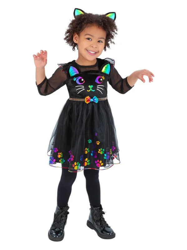 Rainbow Cat Costume Toddler Black Dress with Rainbow Face Off-the-shoulder Chic Trendy Off-the-shoulder Chic Trendy