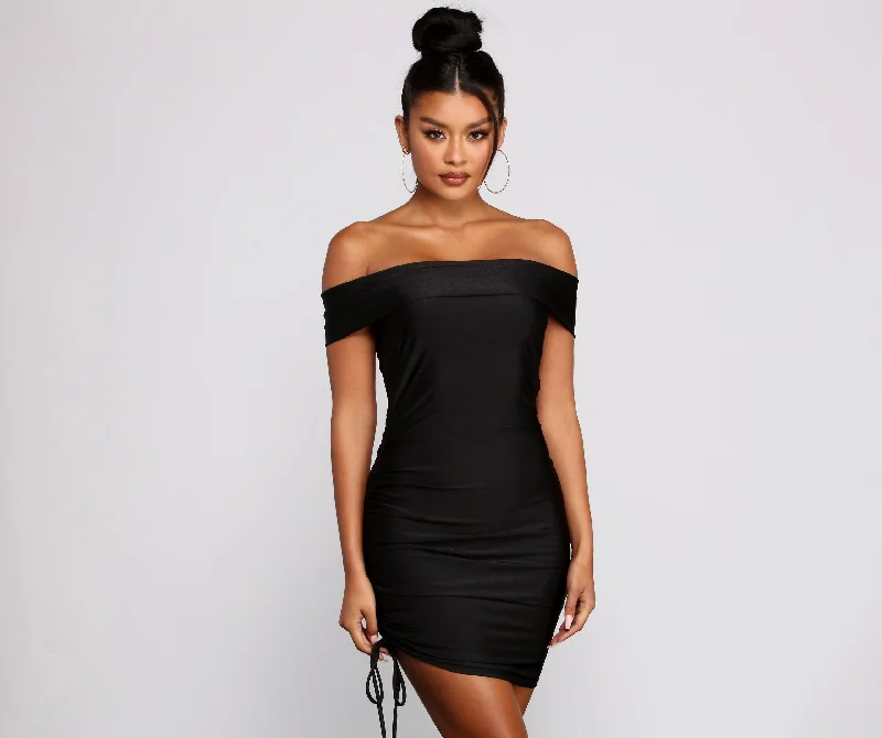 Lookin' Luxe Off The Shoulder Mini Dress Shift Classic Vintage Shift Classic Vintage