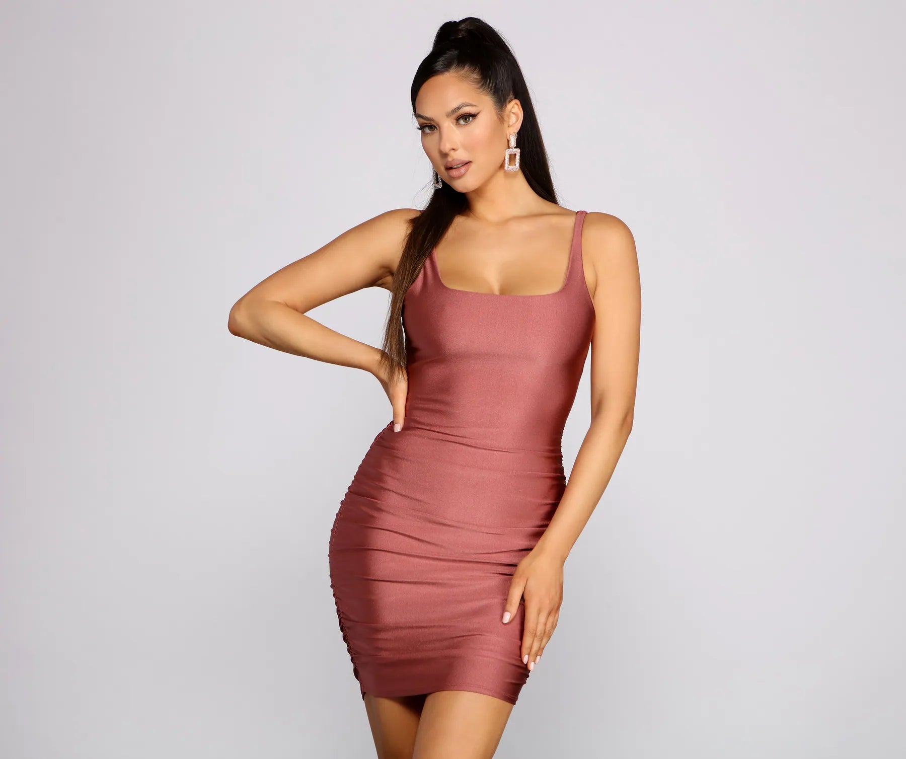 Sleek And Stunning Ruched Knit Mini Dress Elegant Long Evening Elegant Long Evening