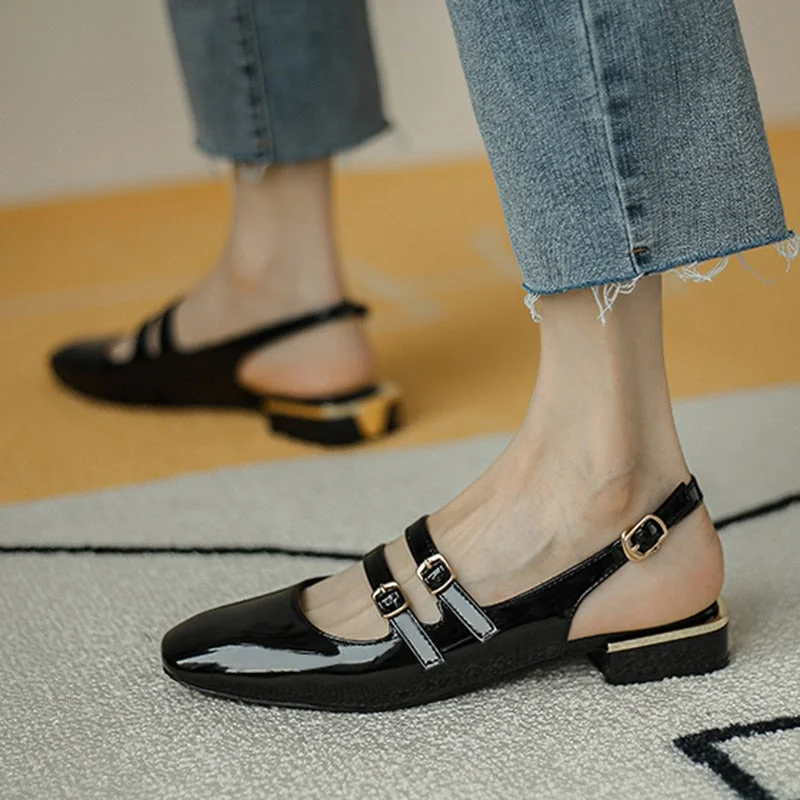 Women Sandals Summer Shoes Woman Flats Double Buckle Mary Janes Shoes Patent Leather Dress Shoes Back Strap Zapatos Mujer 9278N Tunics Short Trendy Tunics Short Trendy